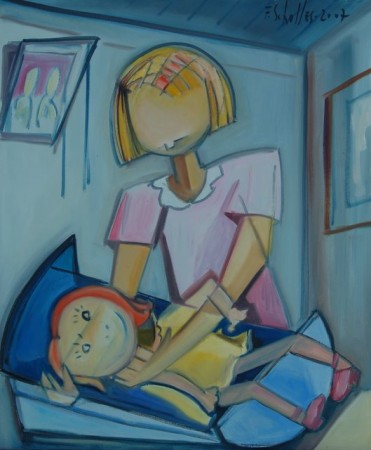 MENINA COM BONECA NO ATELIER